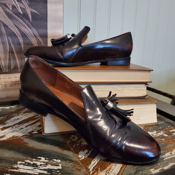 Jeffrey Campbell Finch Loafers Anthro Wine Oxblood Tassel Slip On Shoes US W7.5 - Picture 1 of 14
